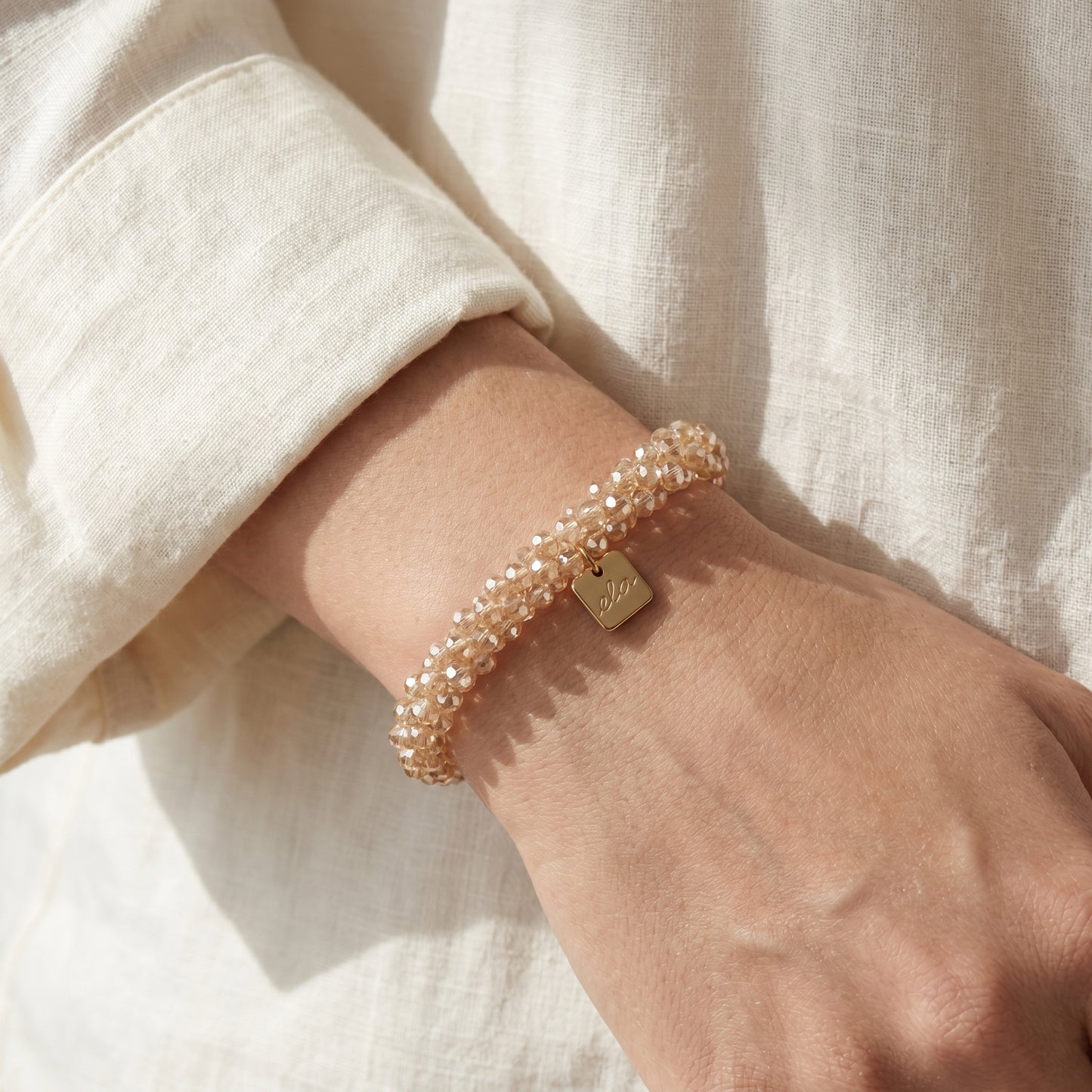 Ela Champagne – Kralen Haarelastiek & Armband