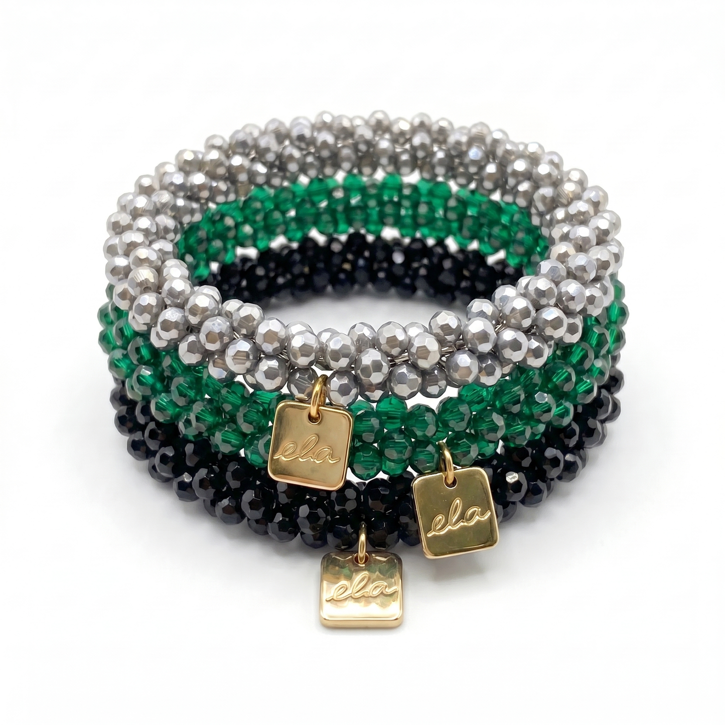 Ela Cool Sparkle Bundel — Onyx, Moon en Emerald gestapeld als coil packshot