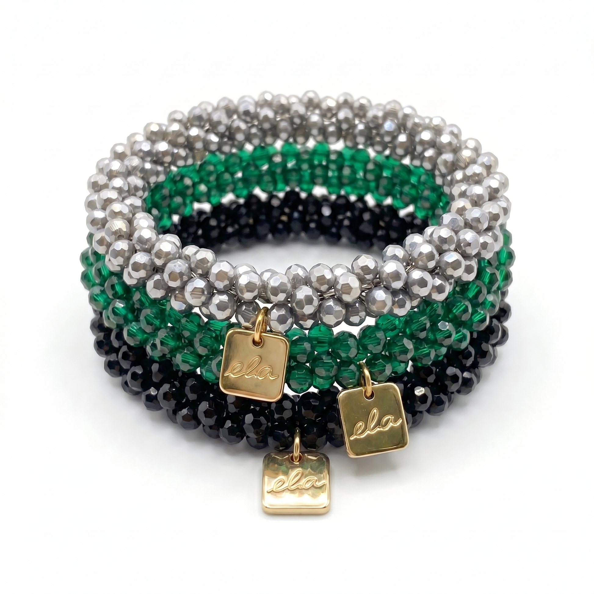 Ela Cool Sparkle Bundel — Onyx, Moon en Emerald gestapeld als coil packshot
